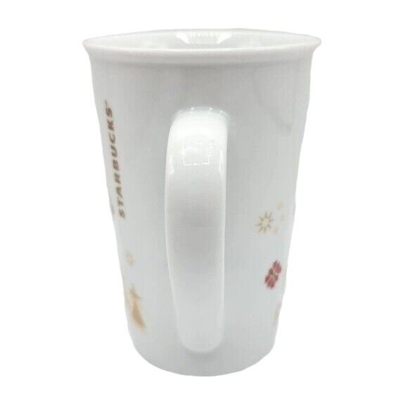 Starbucks Snowflakes Holiday Mug White 12oz 4.75" Red Houses Trees Christmas - Picture 6 of 10